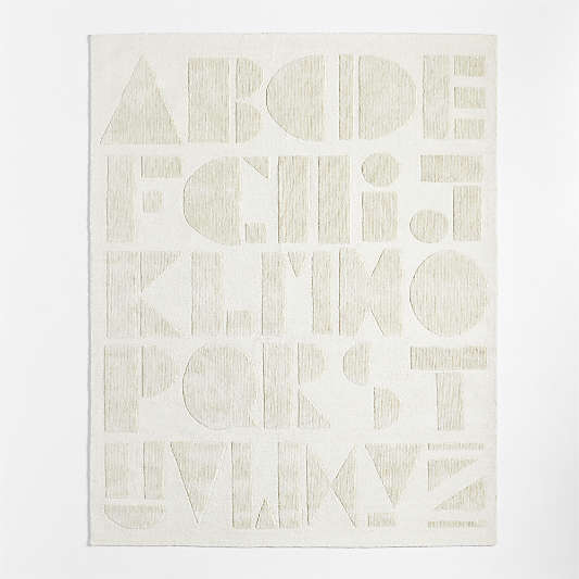 Modern Alphabet Calm Beige Kids Wool Area Rug 6'x9'
