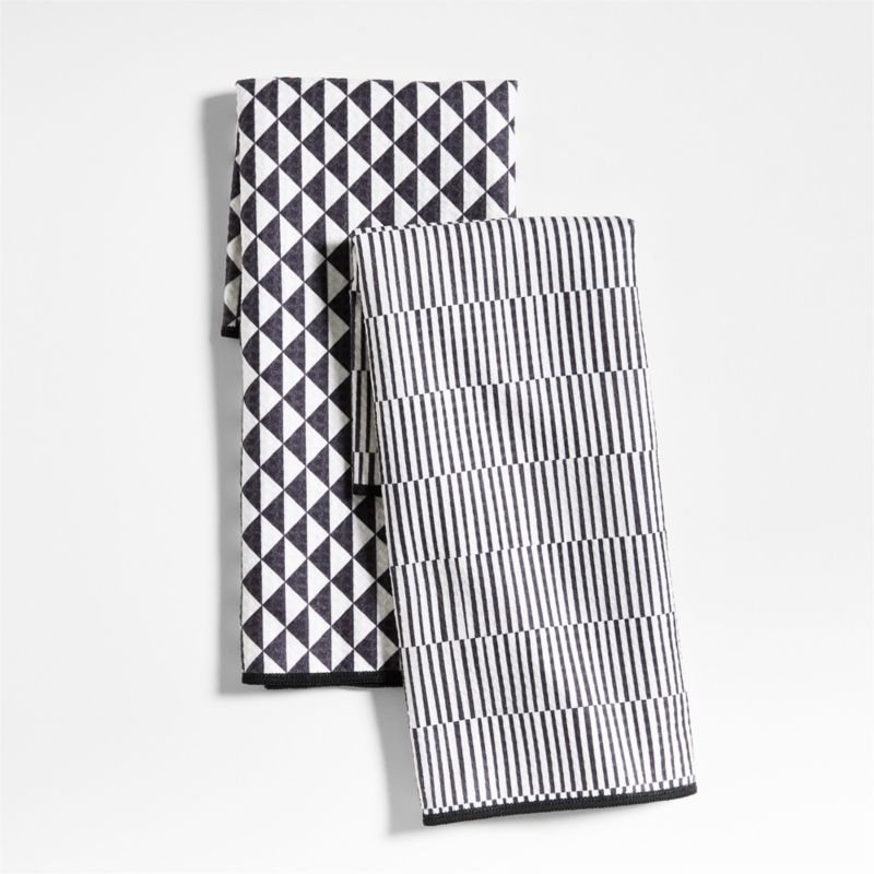 Modern Check Black Recycled Dish Towel, Set of 2