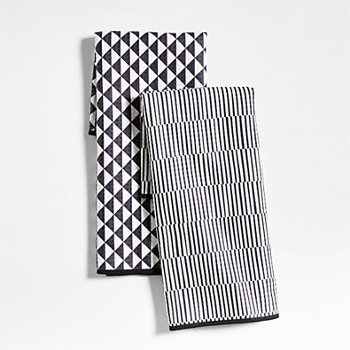 View Modern Check Black Recycled Kitchen Towels, Set of 2 details