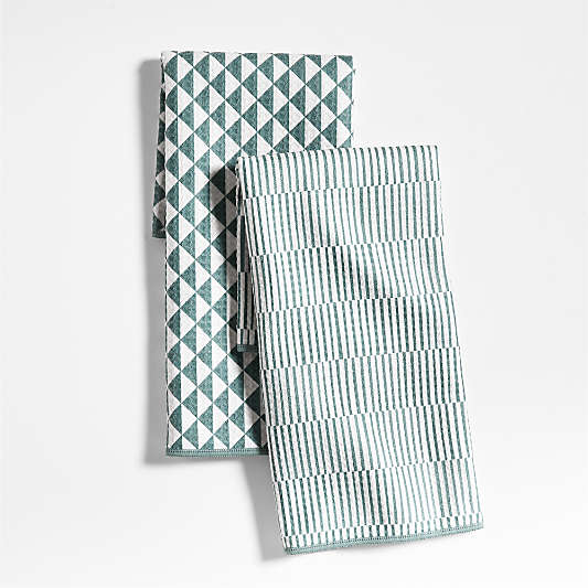 Modern Check Pendula Green Recycled Kitchen Towels, Set of 2