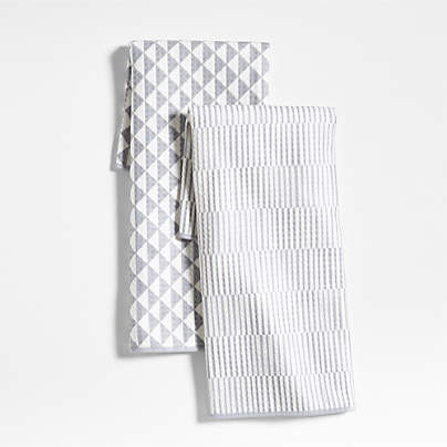 Modern Check Grey Recycled Kitchen Towels, Set of 2