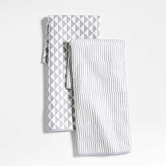 Modern Check Grey Recycled Kitchen Towels, Set of 2