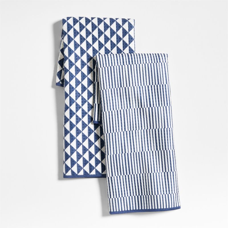 Modern Check Indigo Recycled Dish Towel, Set of 2