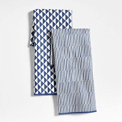 View Modern Check Indigo Recycled Kitchen Towels, Set of 2 details