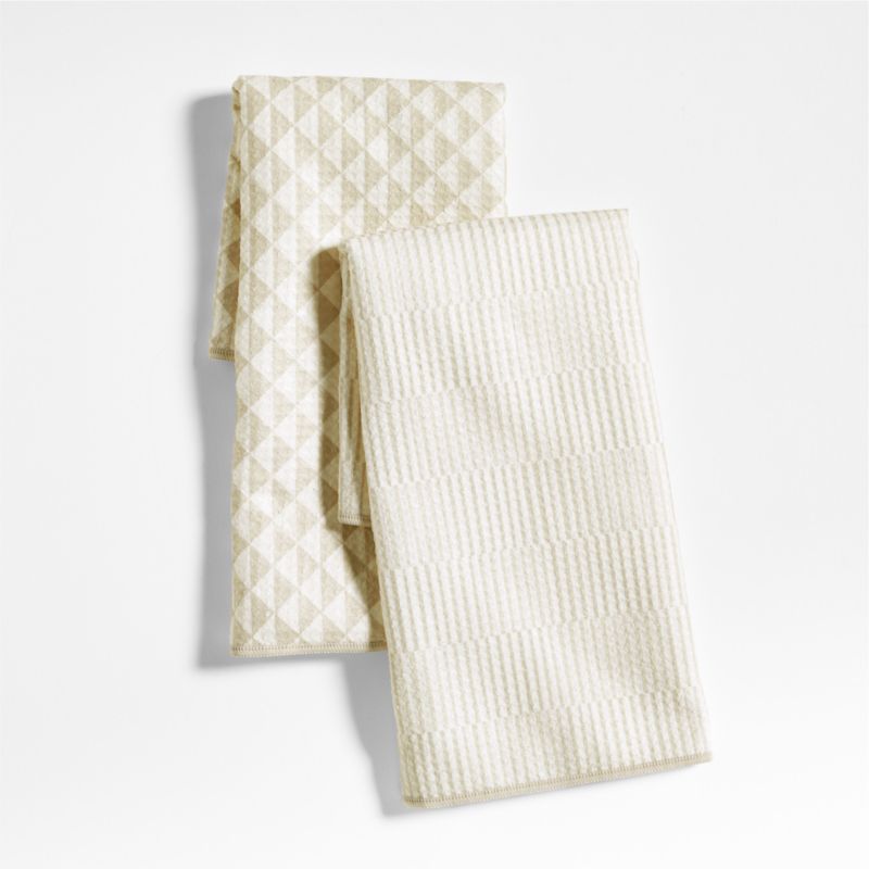 Modern Check Alabaster Beige Recycled Dish Towel, Set of 2