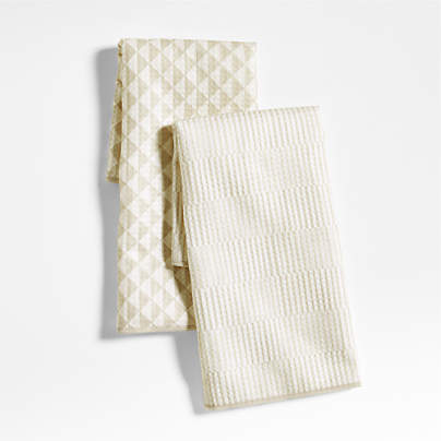 Modern Check Alabaster Beige Recycled Kitchen Towels, Set of 2