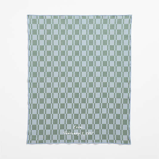 Modern Checkerboard Blue Organic Cotton Baby Stroller Blanket