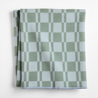 View Modern Checkerboard Blue Organic Cotton Baby Stroller Blanket details