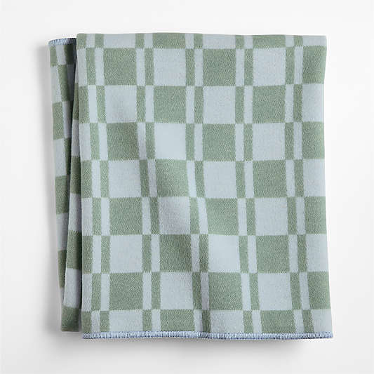 Modern Checkerboard Blue Organic Cotton Baby Stroller Blanket