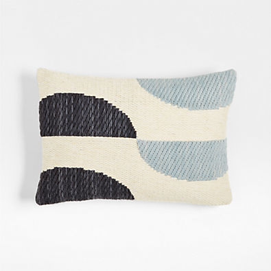 View Modern Crescent Kilim 22"x15" Mist Blue Throw Pillow with Down-Alternative Insert details