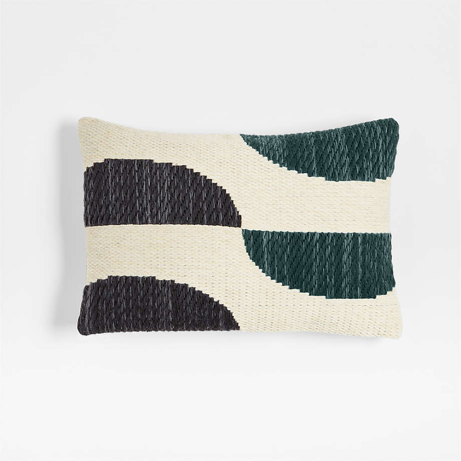 Modern Crescent Kilim 22"x15" Sea Green Throw Pillow with Down-Alternative Insert