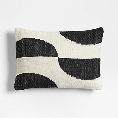 View Modern Crescent Woven Kilim 22"x15" Black Throw Pillow with Down-Alternative Insert details