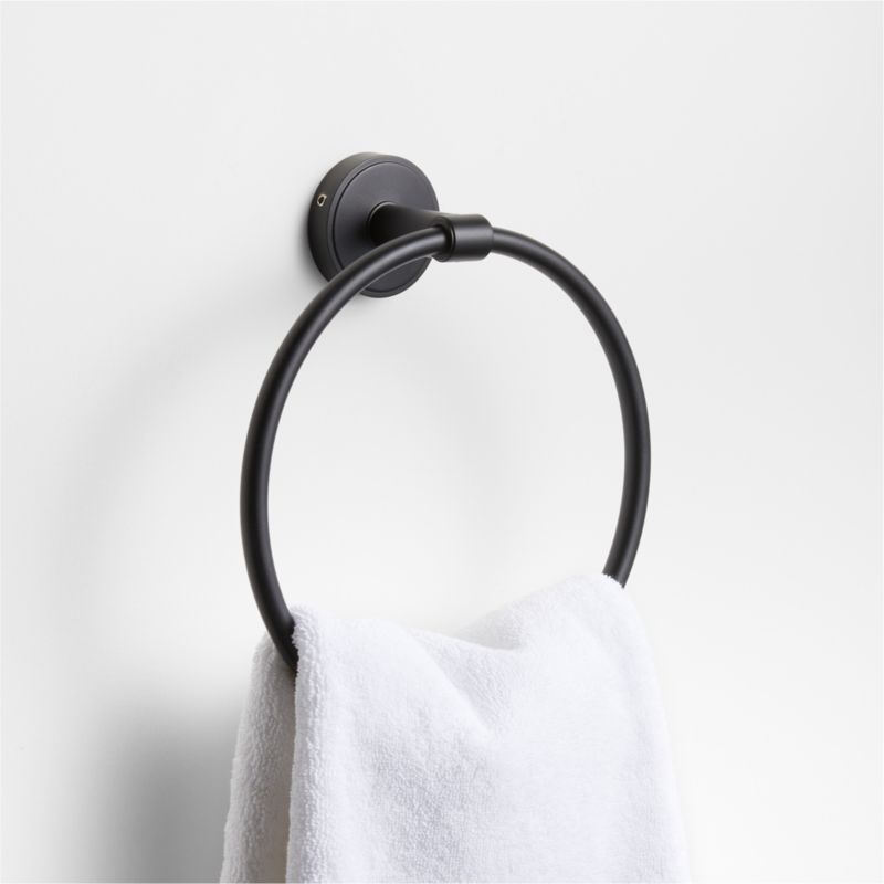 Modern Flat-End Matte Black Bathroom Hand Towel Ring