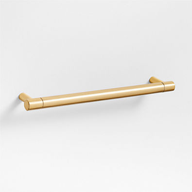 View Modern 6" Flat-End Brushed Brass Cabinet Drawer Bar Pull details