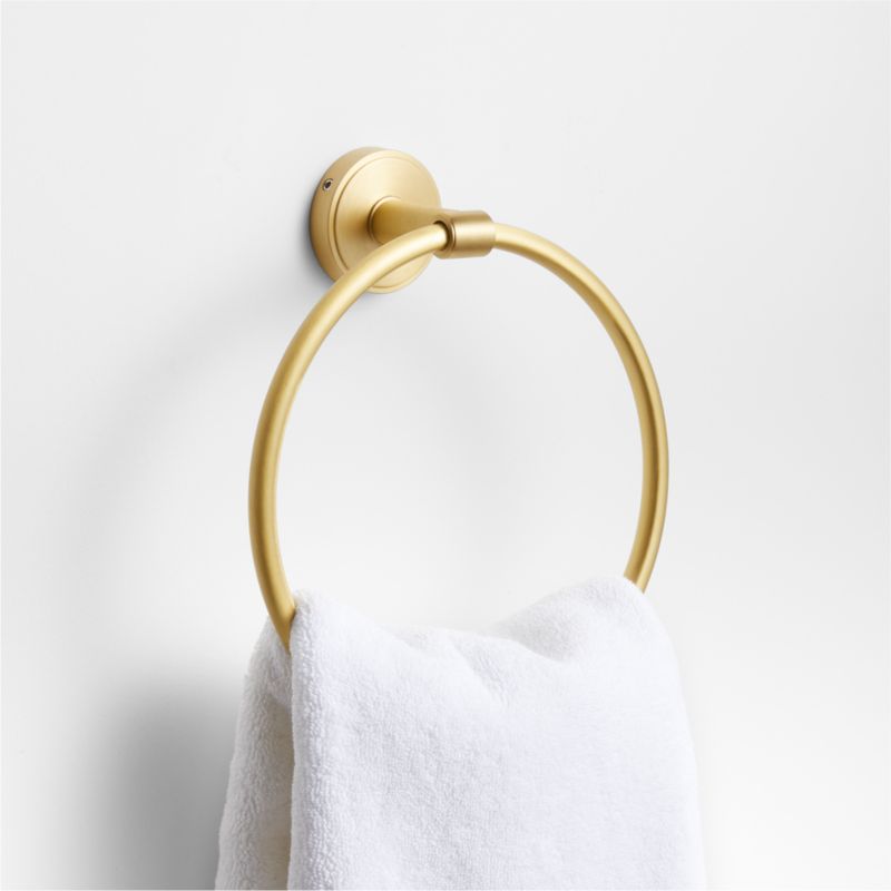 Crate&Barrel Square Edge Brushed Brass Bathroom Hand Towel Ring