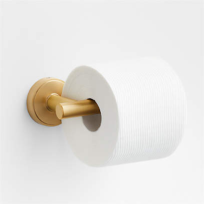Modern Flat-End Brushed Brass Wall-Mounted Toilet Paper Holder +