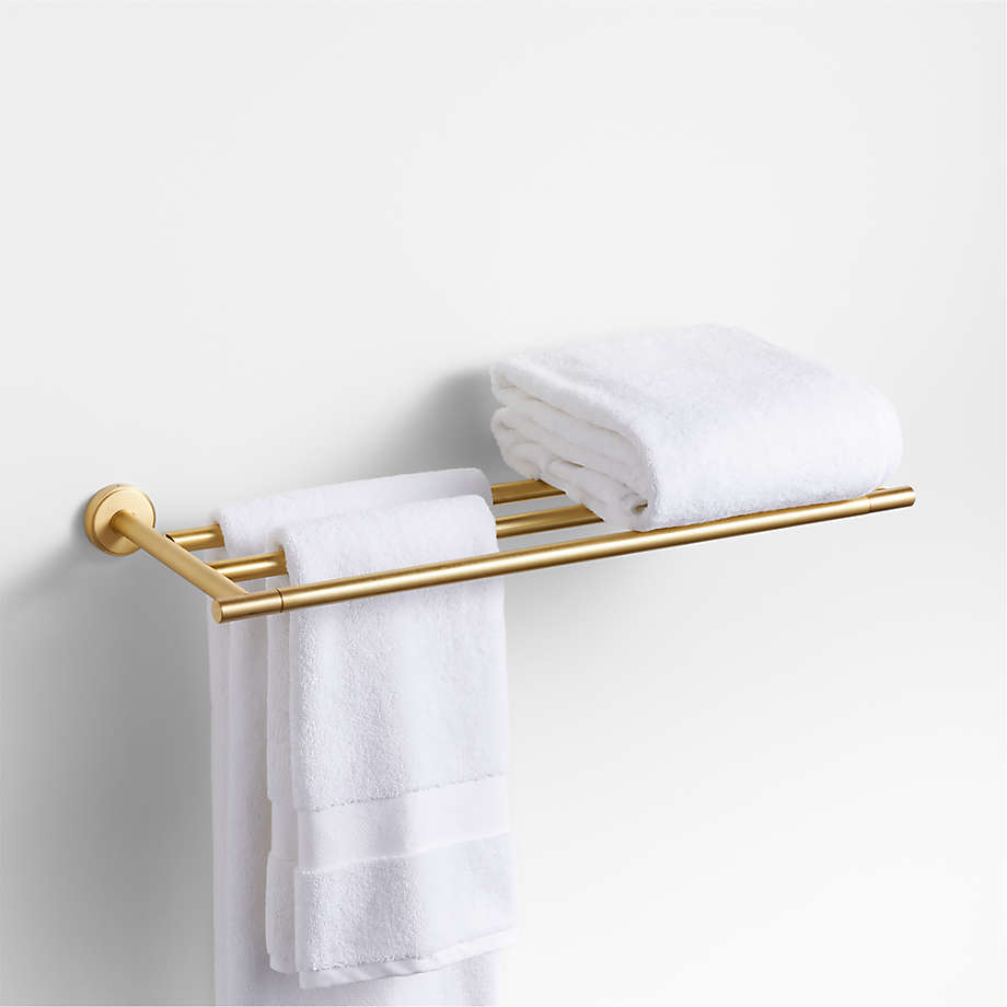 Modern Flat-End Brushed Brass Wall-Mounted Bathroom Towel Rack