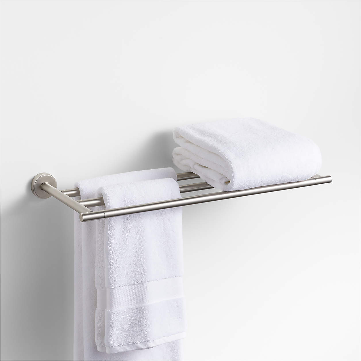 Brushed nickel bathroom towel racks