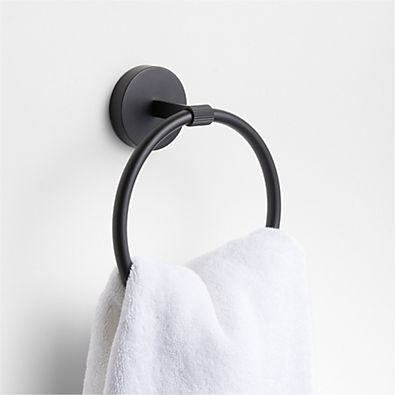 View Modern Fluted Matte Black Bathroom Hand Towel Ring details