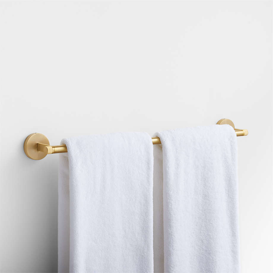 Crate&Barrel Modern Fluted Brushed Brass Bath Towel Bar 24