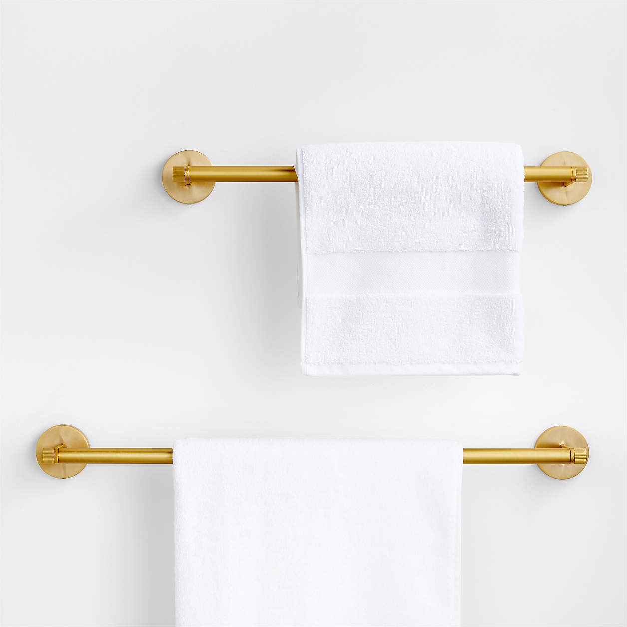 Modern Fluted Brushed Brass Bath Towel Bars | Crate & Barrel
