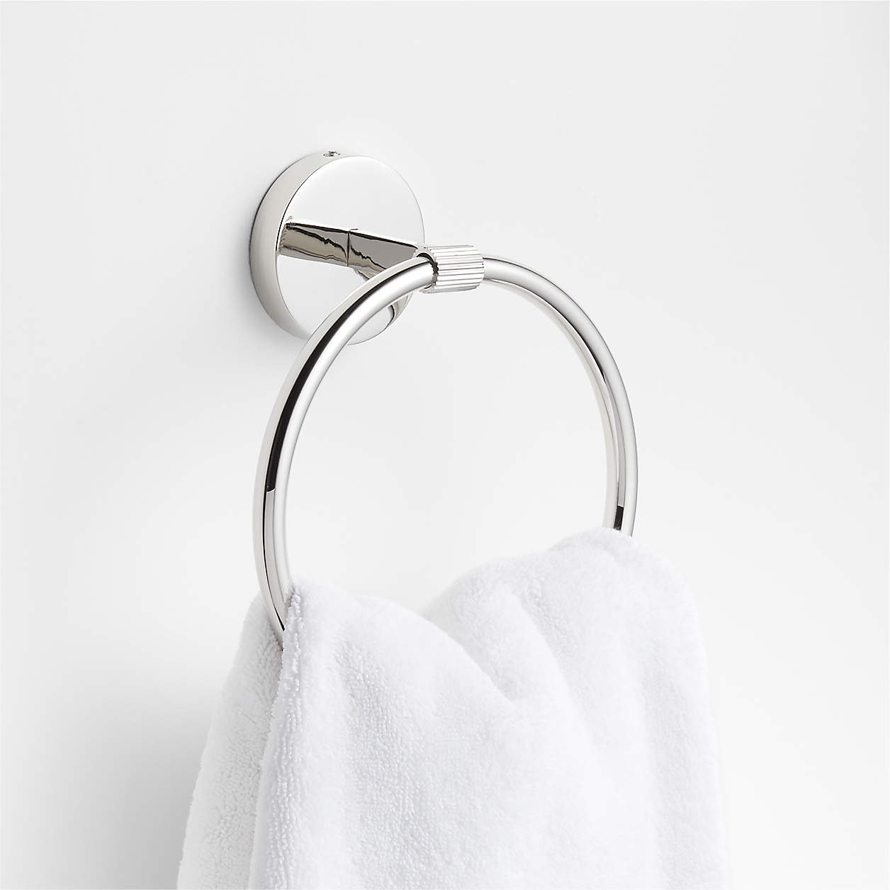 Modern Fluted Polished Chrome Bathroom Hand Towel Ring Crate & Barrel