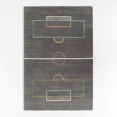 Modern Soccer Field Wool Charcoal Kids Colorful Area Rug 5'x8'