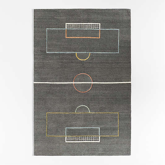 Modern Soccer Field Wool Charcoal Kids Colorful Area Rug 5'x8'