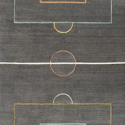 Modern Soccer Field Wool Charcoal Kids 12"x18" Rug Swatch