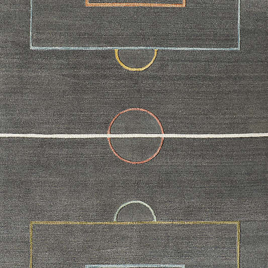 Modern Soccer Field Wool Charcoal Kids Area Rug