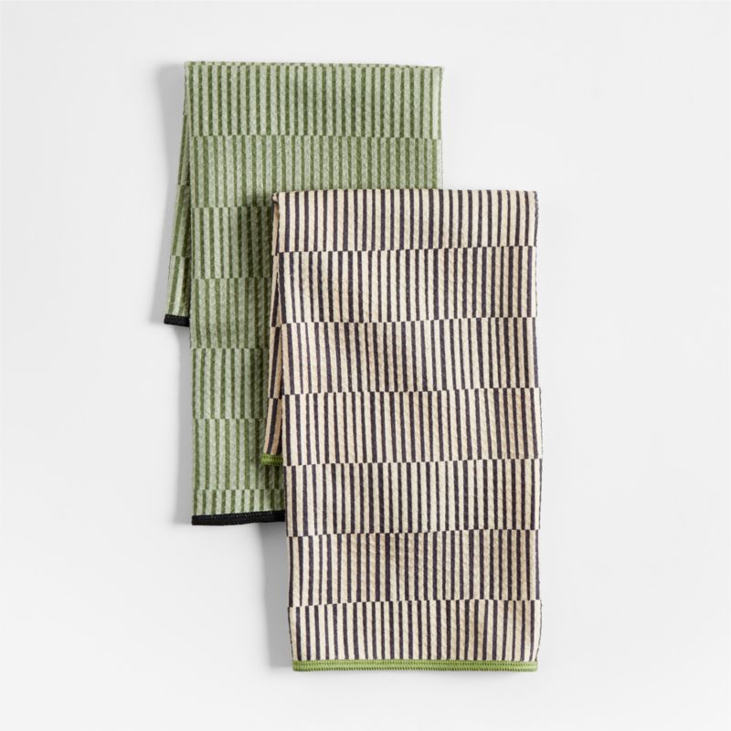 Crate & Barrel - Cuisine Stripe Aqua Dish Towels, Set of 2