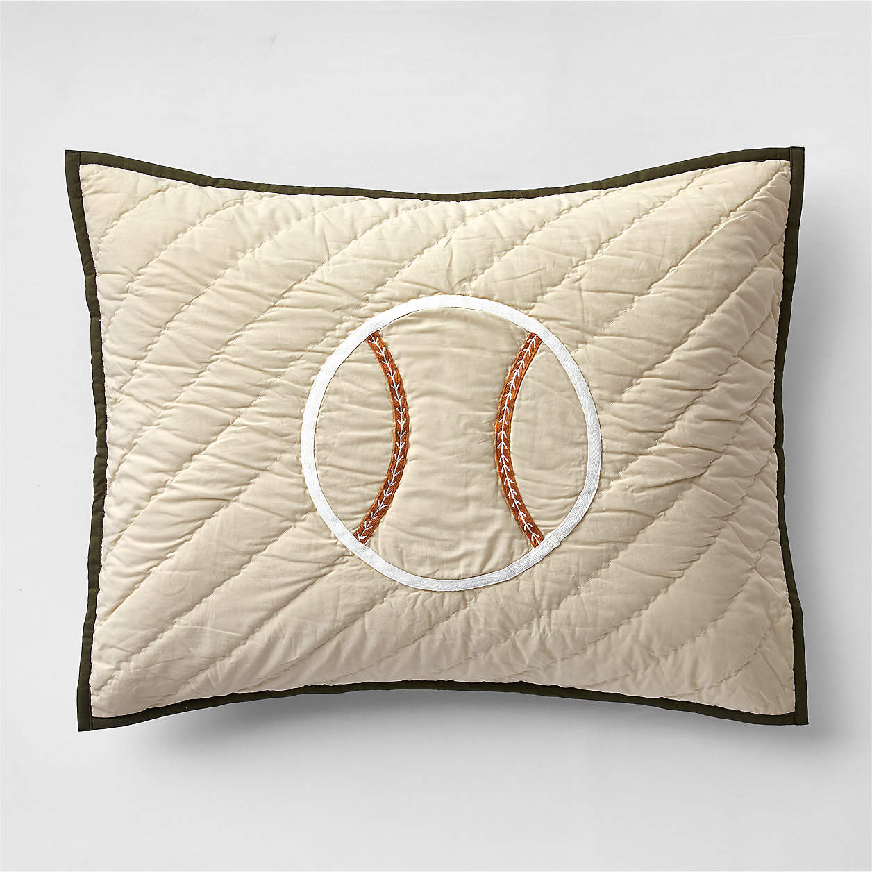 Modern Baseball Embroidered Organic Cotton Kids Pillow Sham Crate & Kids
