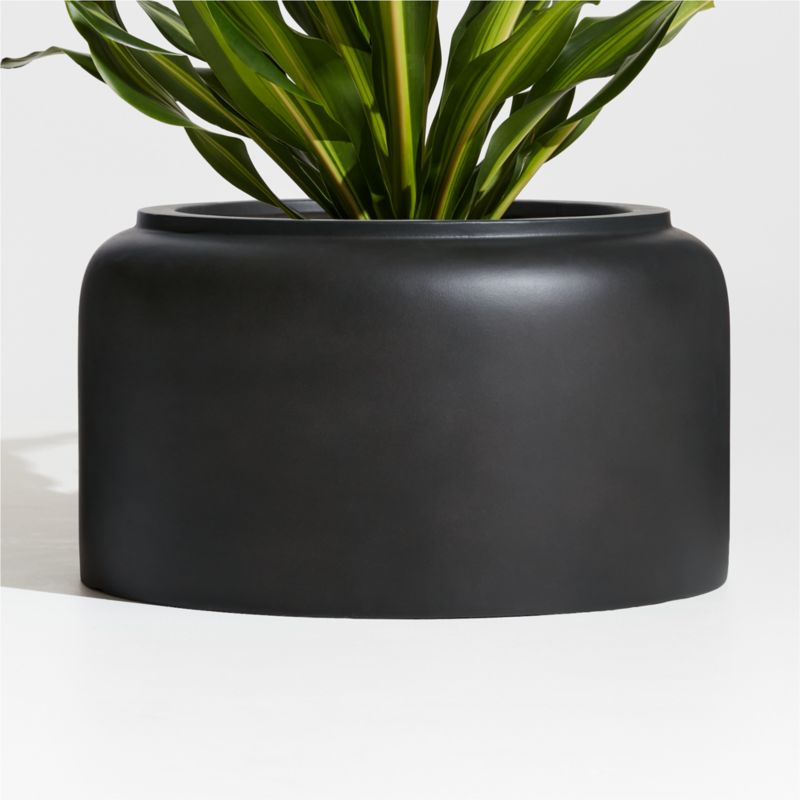 Modern Crock Low Black Fiberstone Planter | Crate & Barrel