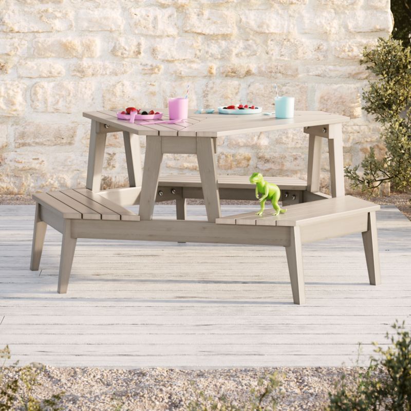 Modern Grey Stain Wood Outdoor Kids Picnic Table Crate Kids Canada   ModernGreyKidsPicnicTableSHS19 3D 1x1