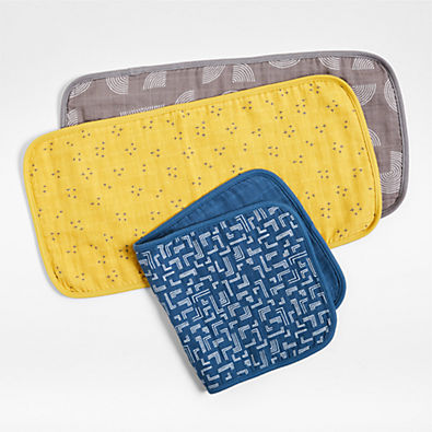 View Blue Modern Organic Baby Burp Cloths, Set of 3 details