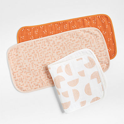 View Pink Modern Organic Baby Burp Cloths, Set of 3 details