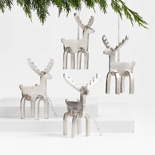 Modern Silver Reindeer Christmas Tree Ornaments, Set of 4