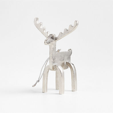 View Modern Silver Reindeer Christmas Tree Ornament details