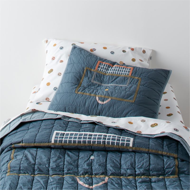 Modern Soccer Embroidered Hand-Quilted Organic Cotton Kids Twin Quilt