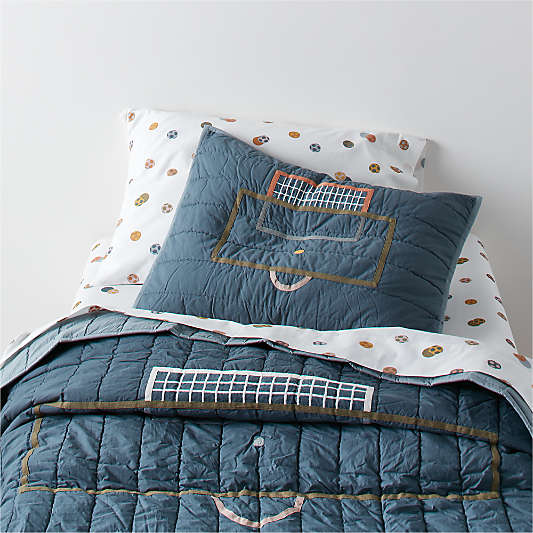 Modern Soccer Embroidered Hand-Quilted Organic Cotton Kids Pillow Sham