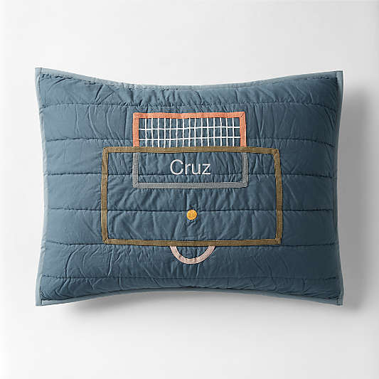 Modern Soccer Embroidered Hand-Quilted Organic Cotton Kids Pillow Sham