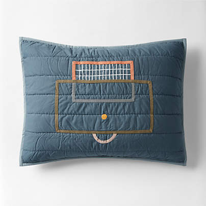 Modern Soccer Embroidered Hand-Quilted Organic Cotton Kids Pillow Sham