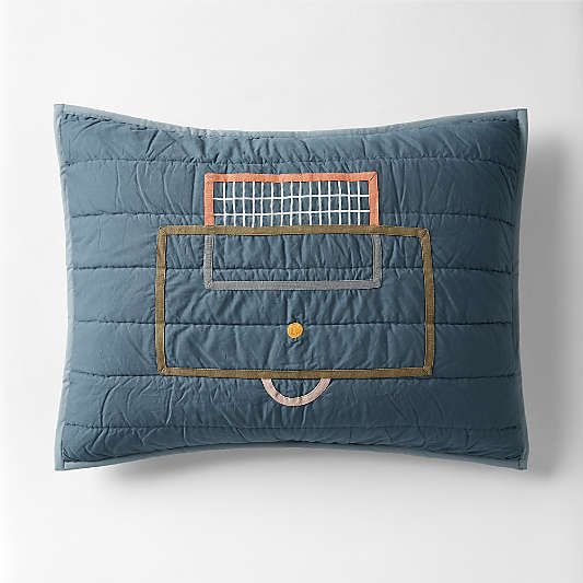 Modern Soccer Embroidered Hand-Quilted Organic Cotton Kids Pillow Sham