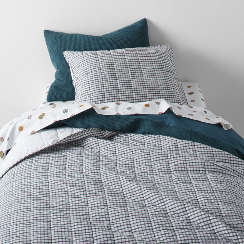 Kids Grey Windowpane Plaid Cotton Quilt Bedding Set | Crate & Kids