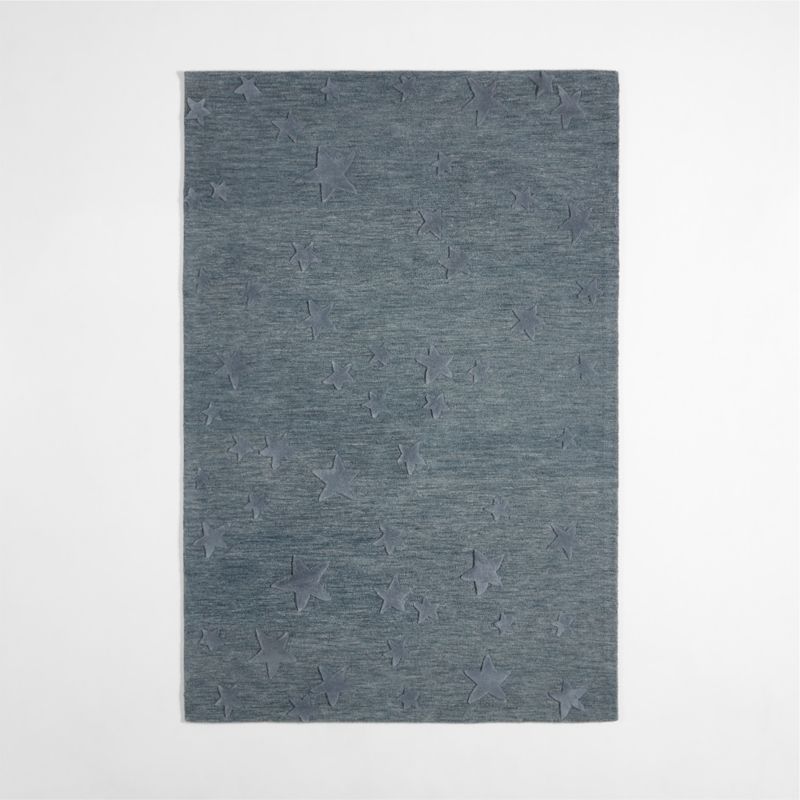 Modern Star Wool Slate Blue Kids Area Rug 5x8