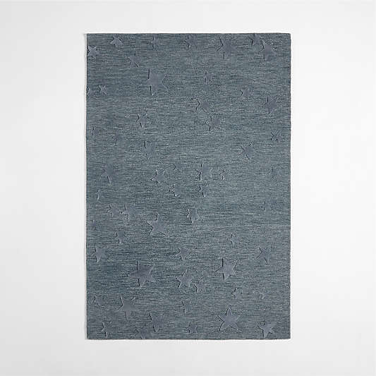 Modern Star Wool Slate Blue Kids Area Rug 5'x8'