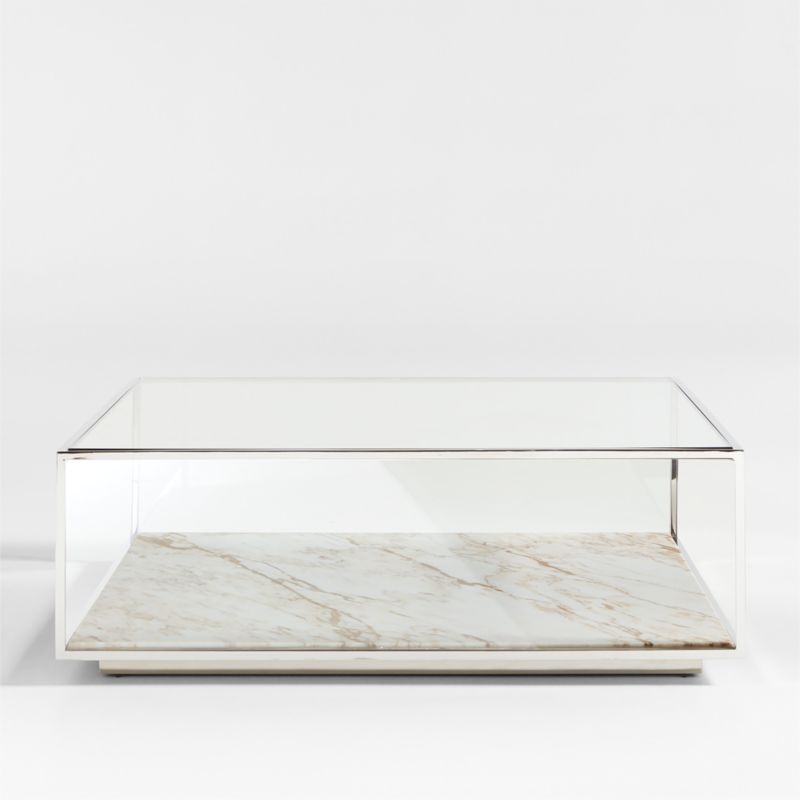 Modernist Metal and Glass 44" Square Display Coffee Table with Marble Shelf - image 6 of 10