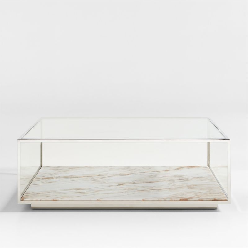 Modernist Metal and Glass 44" Square Display Coffee Table with Marble Shelf - image 5 of 10