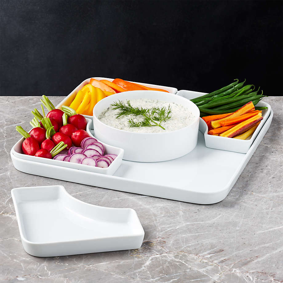 Divided Veggie Tray with Lid Vegetable Storage Square Appetizer Relish  Serving Platter with 5/6 Compartment Snack Container