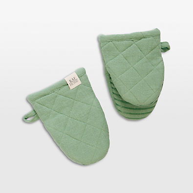 View Monaco Mineral Green Cotton with Silicone grip Mini Mitt, Set of 2 details